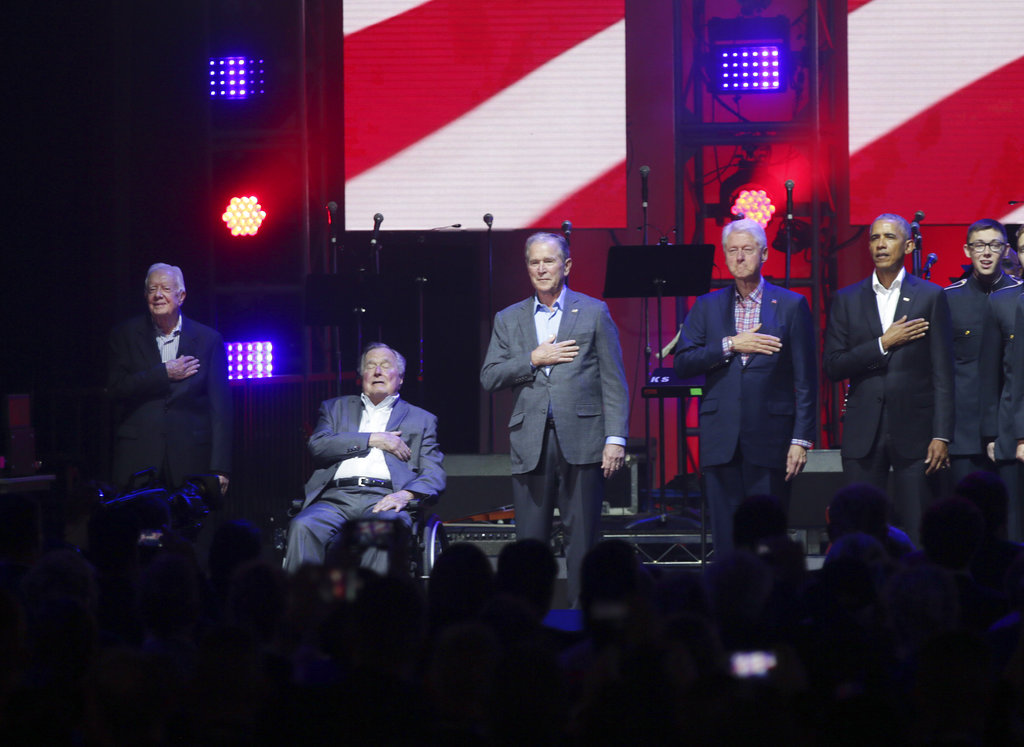 Former presidents call for unity at hurricane aid concert