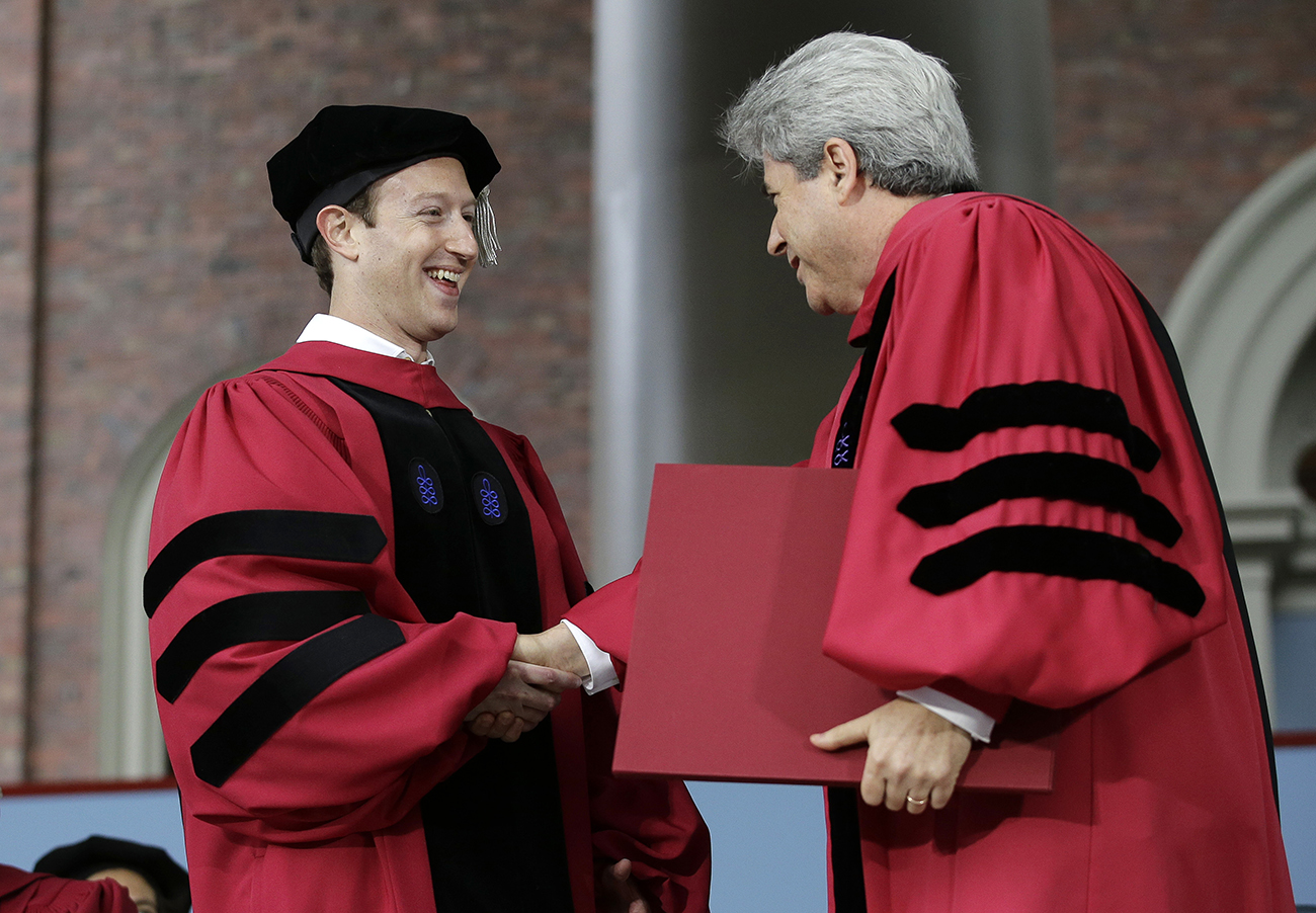 Zuckerberg urges Harvard grads to build a world of 'purpose'